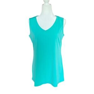 Susan Graver Stretch V-Neck Aqua Sleeveless Top Women's S Comfort Normcore